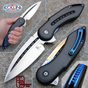 Begg Knives - Glimpse Fluted Blade Black G10 Carbon Fiber Inlays Blue Anodization - Steelcraft - Couteau