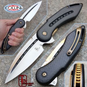 Begg Knives - Glimpse Fluted Blade Black G10 Carbon Fiber Inlays Gold Anodization - Steelcraft - Couteau