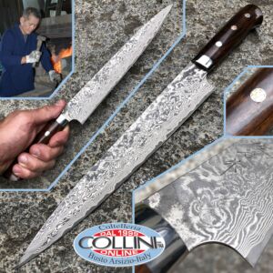 Takeshi Saji - Couteau Sujihiki 240mm avec manche en bois de fer du désert - Damas SPG2 - couteau de cuisine
