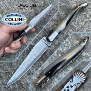 Laguiole En Aubrac - Pointe de Corne - ressort gravé avec Pilgrim's Shell - VG10 in Sanmai - couteau