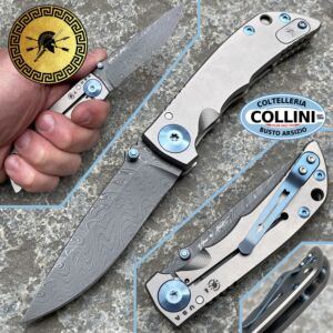 Spartan Blades - Harsey Folder - 3.25" Chad Nichols Damascus Blue Anodisation - couteau