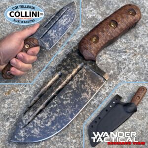 Wander Tactical - Cuchillo Mountain Lion - Acabado mármol y micarta marrón oscuro - cuchillo artesanal