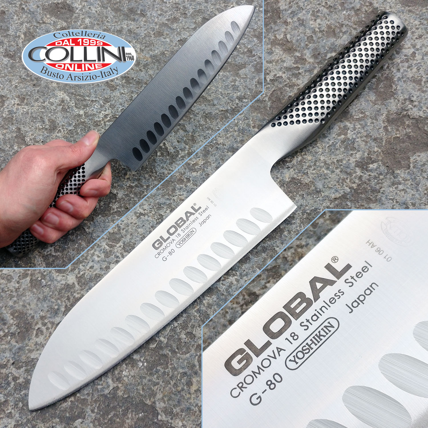 Global knives - G80 - Santoku Fluted Knife - 18cm - couteau de cuisine (ex  g48)